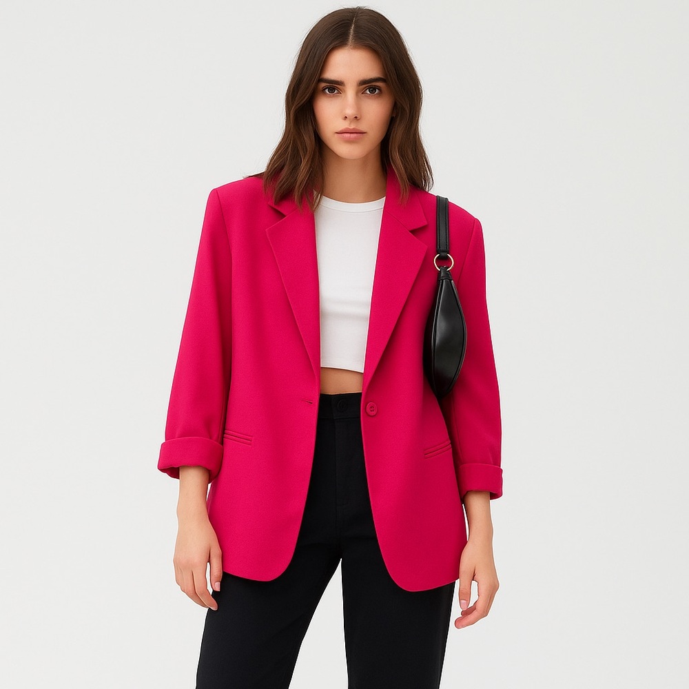 KORET CONTINUATIONS  Fuchsia Pink Blazer Quality Textured Viscose Blend Fabric